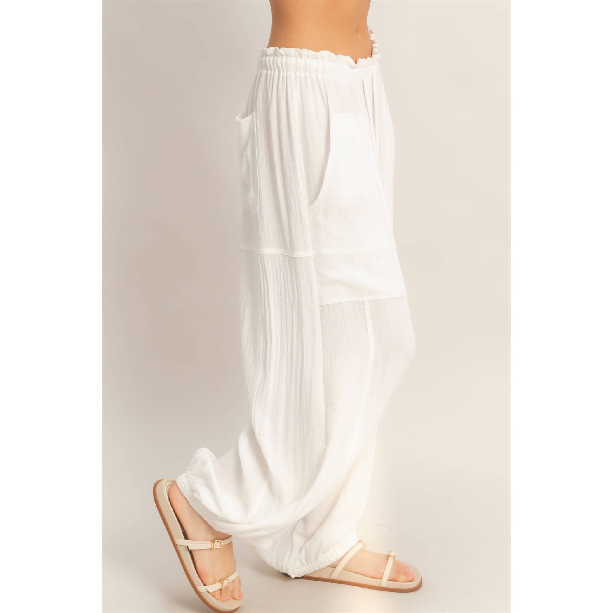 Elastic Hem Drawstring Pants: DUSTY SAGE / S-M-L(2-2-2)