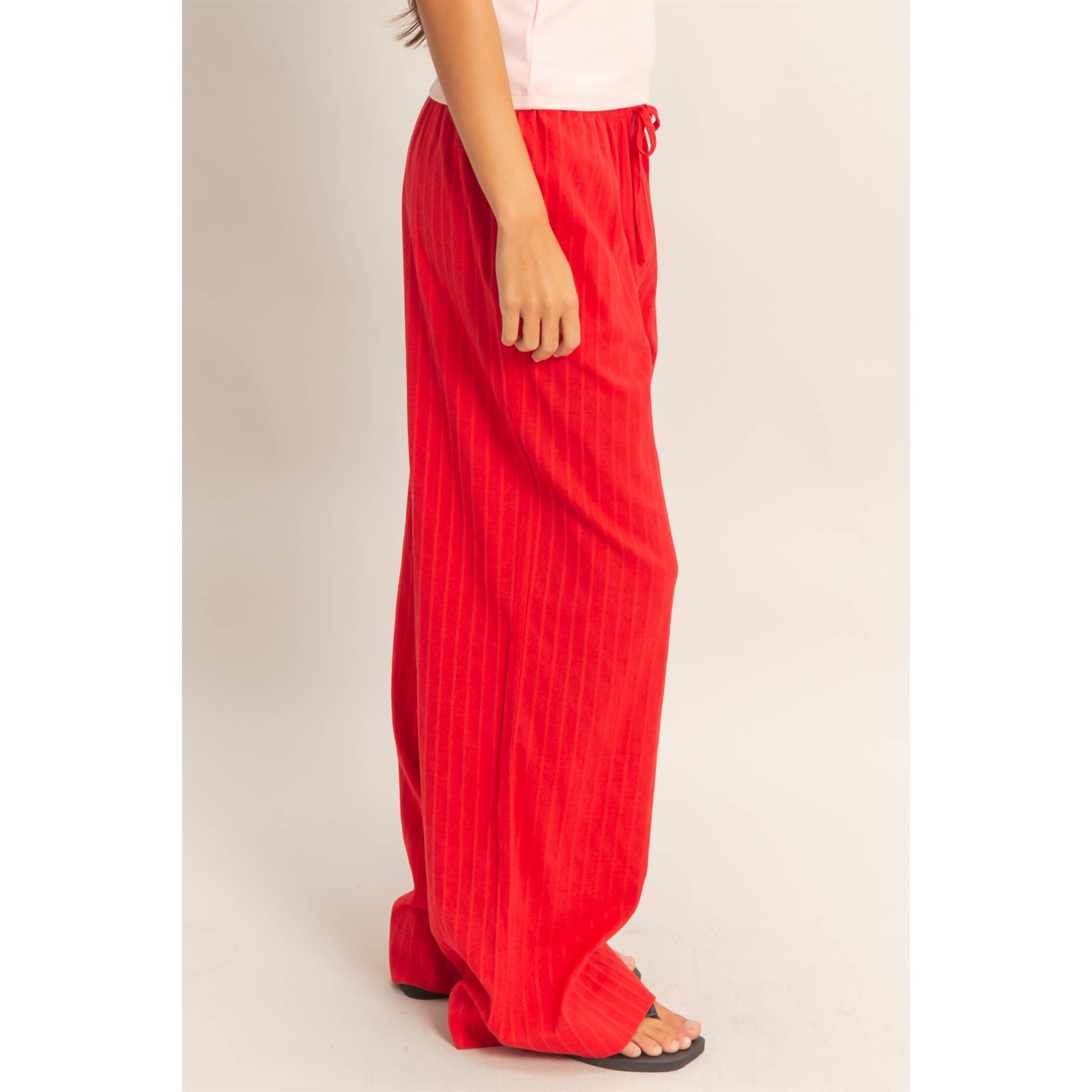 Pinstriped Jacquard Drawstring Pants: NAVY / S-M-L(2-2-2)