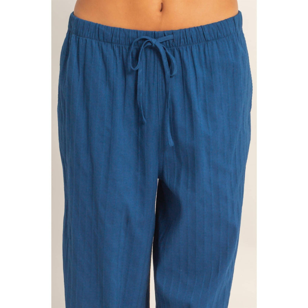 Pinstriped Jacquard Drawstring Pants: NAVY / S-M-L(2-2-2)