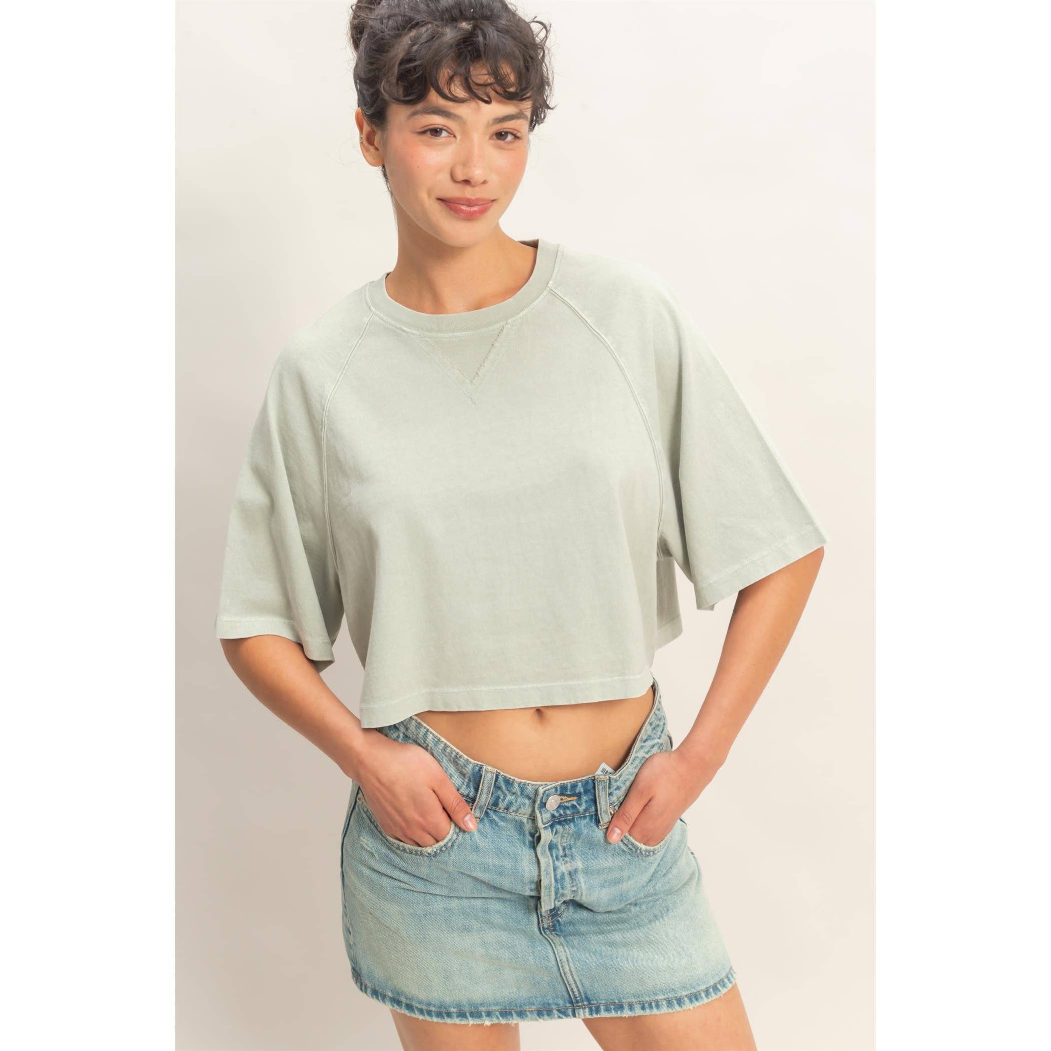 Mineral Washed Cropped Tee: NAVY / S-M-L(2-2-2)