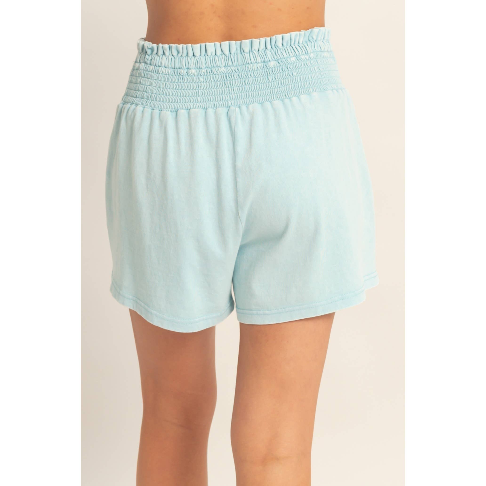 Smocked Waist Mineral Wash Shorts: FUCHSIA / S-M-L(2-2-2)