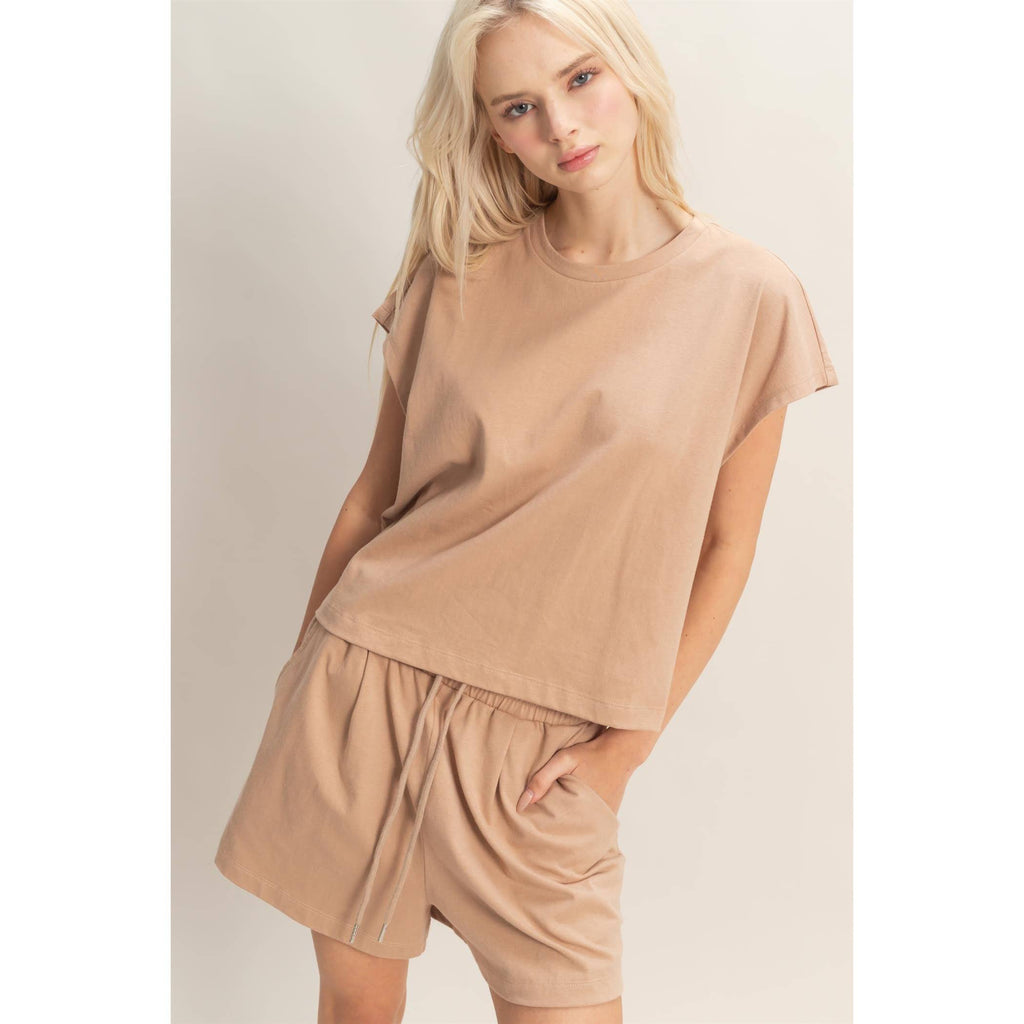 Cap Sleeve Boxy Top And Shorts Set: SAGE GREEN / S-M-L(2-2-2)