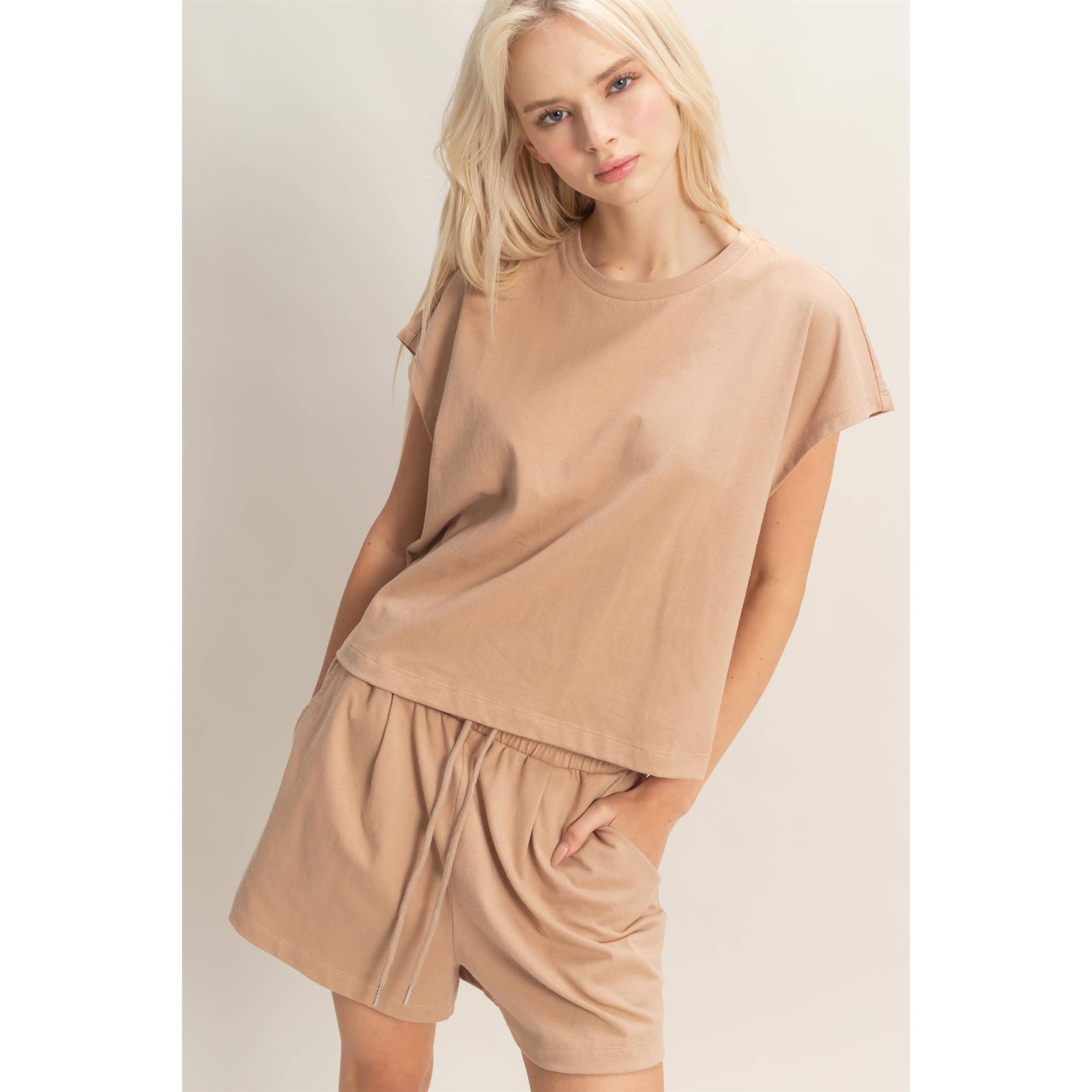 Cap Sleeve Boxy Top And Shorts Set: SAGE GREEN / S-M-L(2-2-2)
