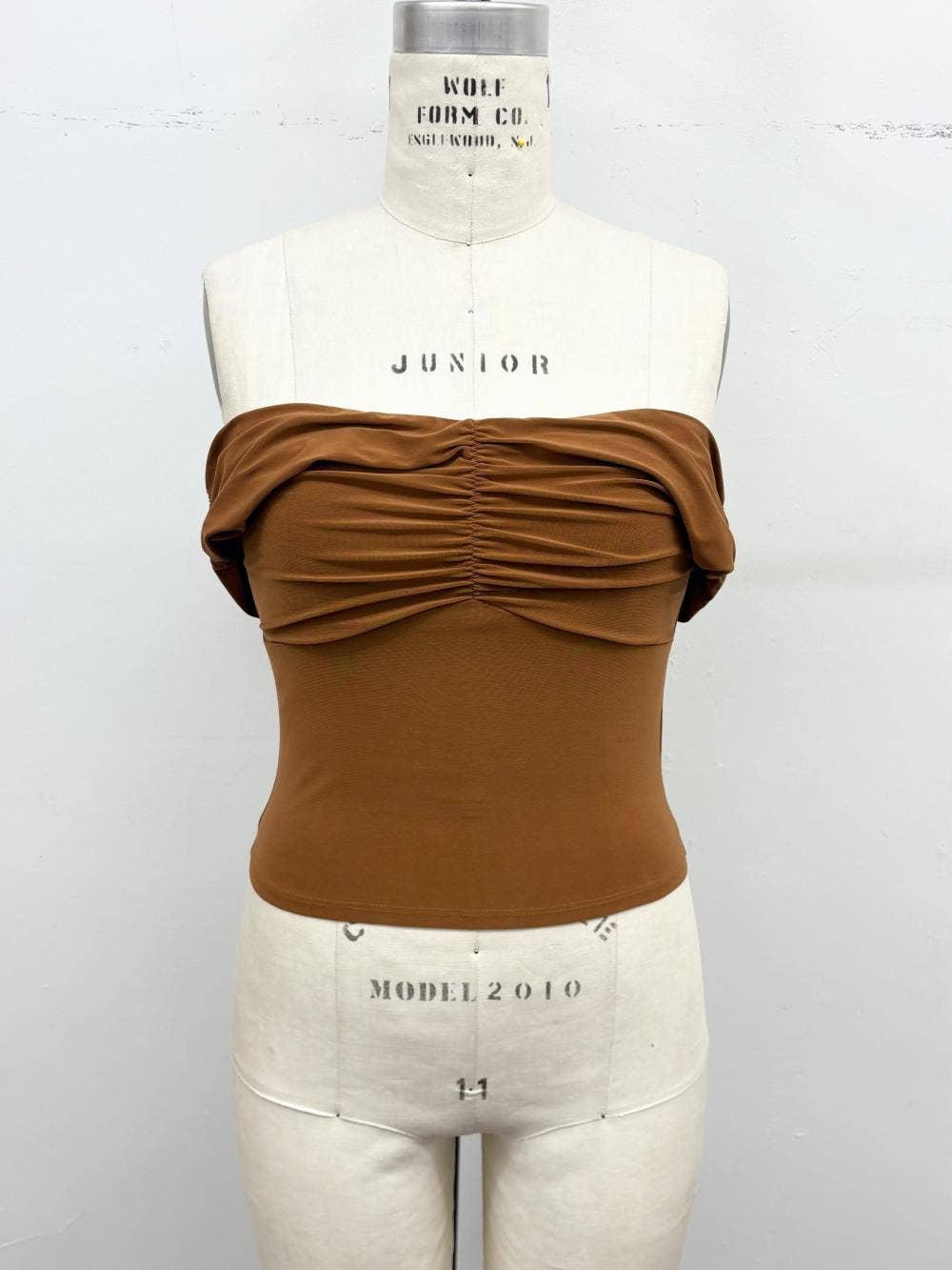 Off Shoulder Ruched ITY Crop Top: Olive / M