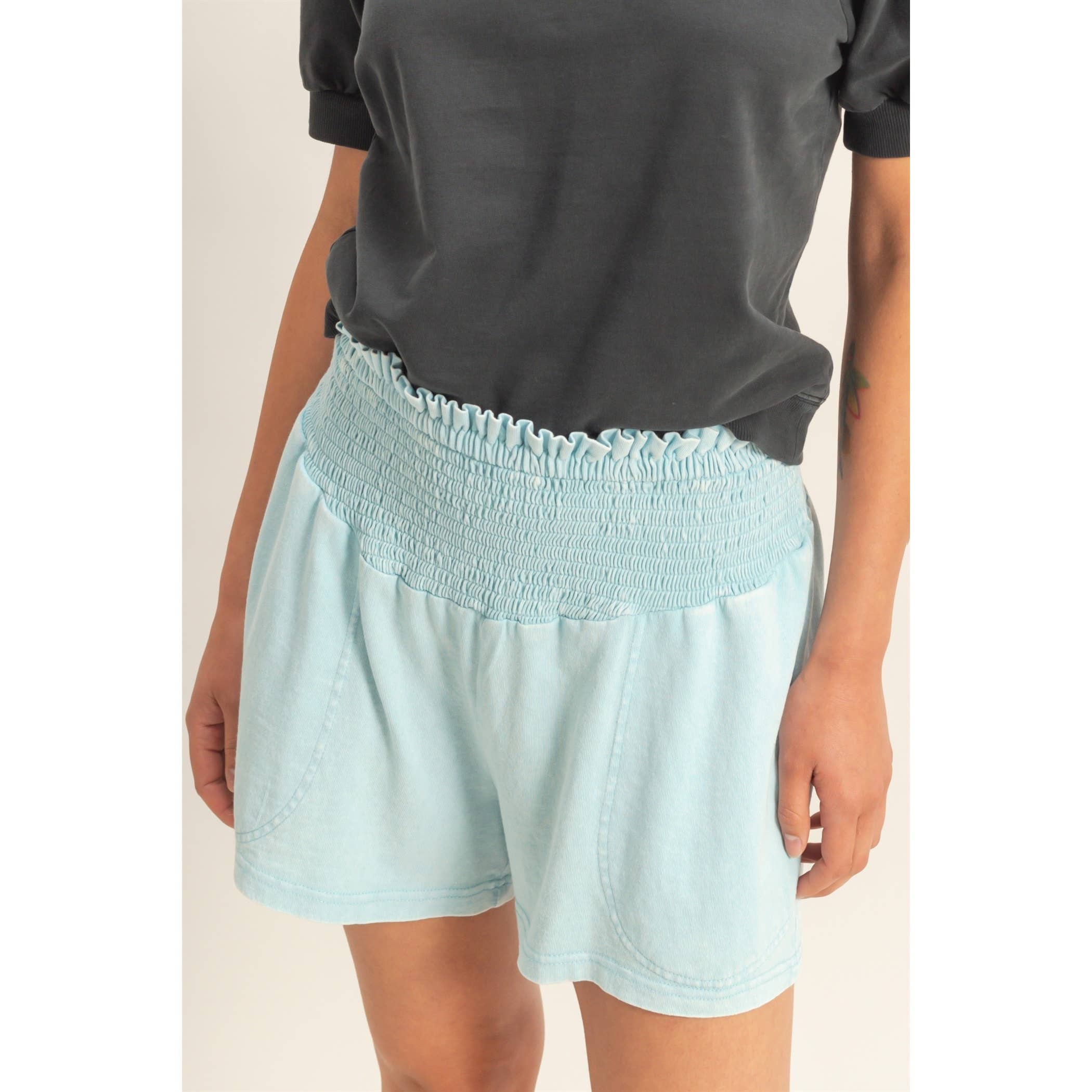 Smocked Waist Mineral Wash Shorts: FUCHSIA / S-M-L(2-2-2)