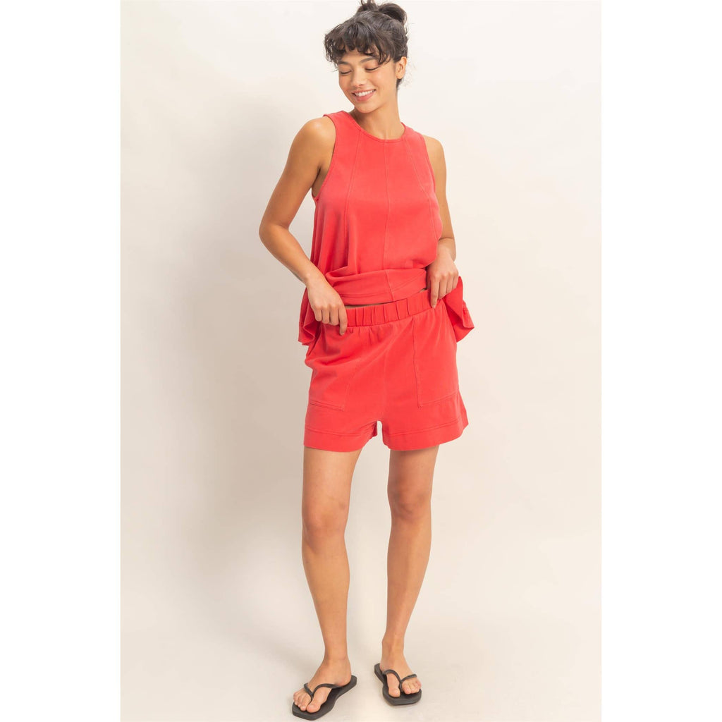 Sleeveless Round Neck Top & Shorts Set: DUSTY PURPLE / S-M-L(2-2-2)