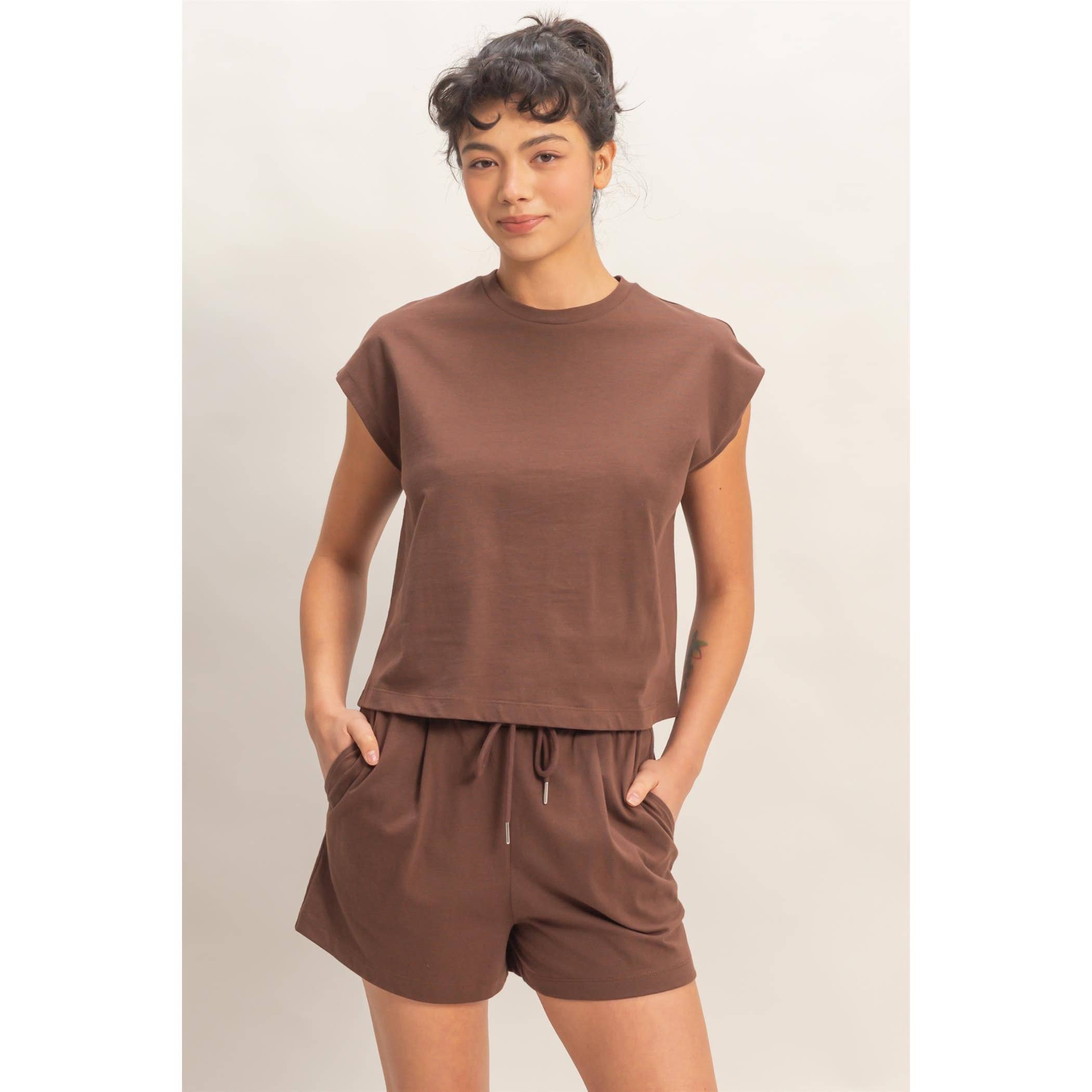 Cap Sleeve Boxy Top And Shorts Set: SAGE GREEN / S-M-L(2-2-2)