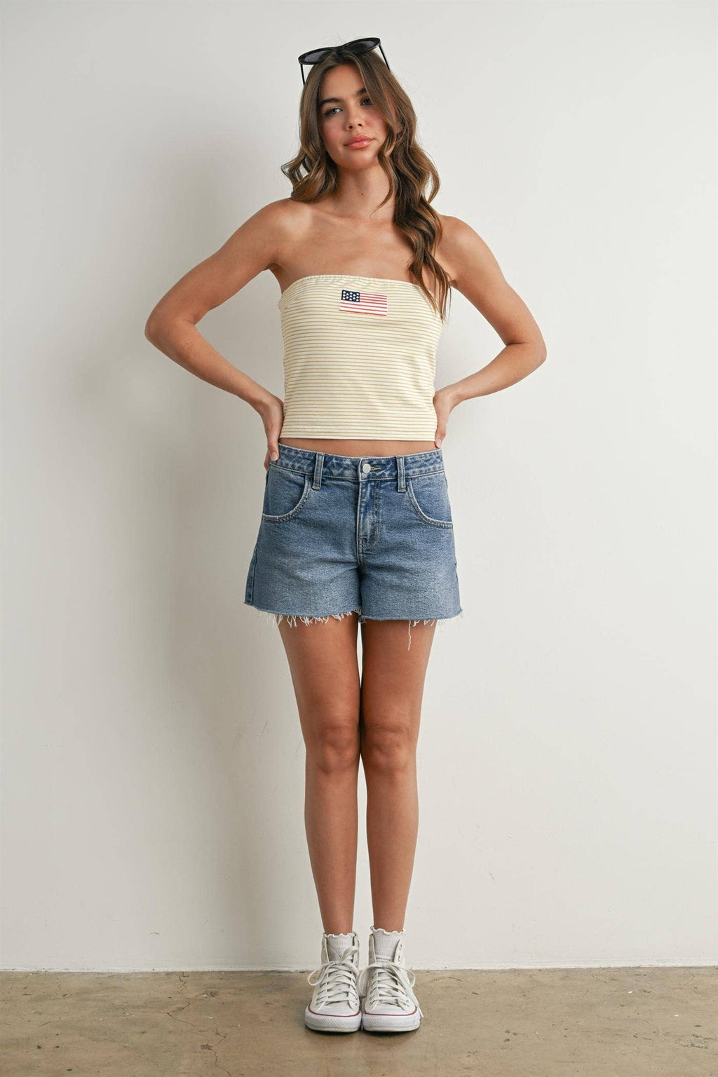 Stars and Stripes Tube Top - BMT7755: IVORY / YELLOW / S