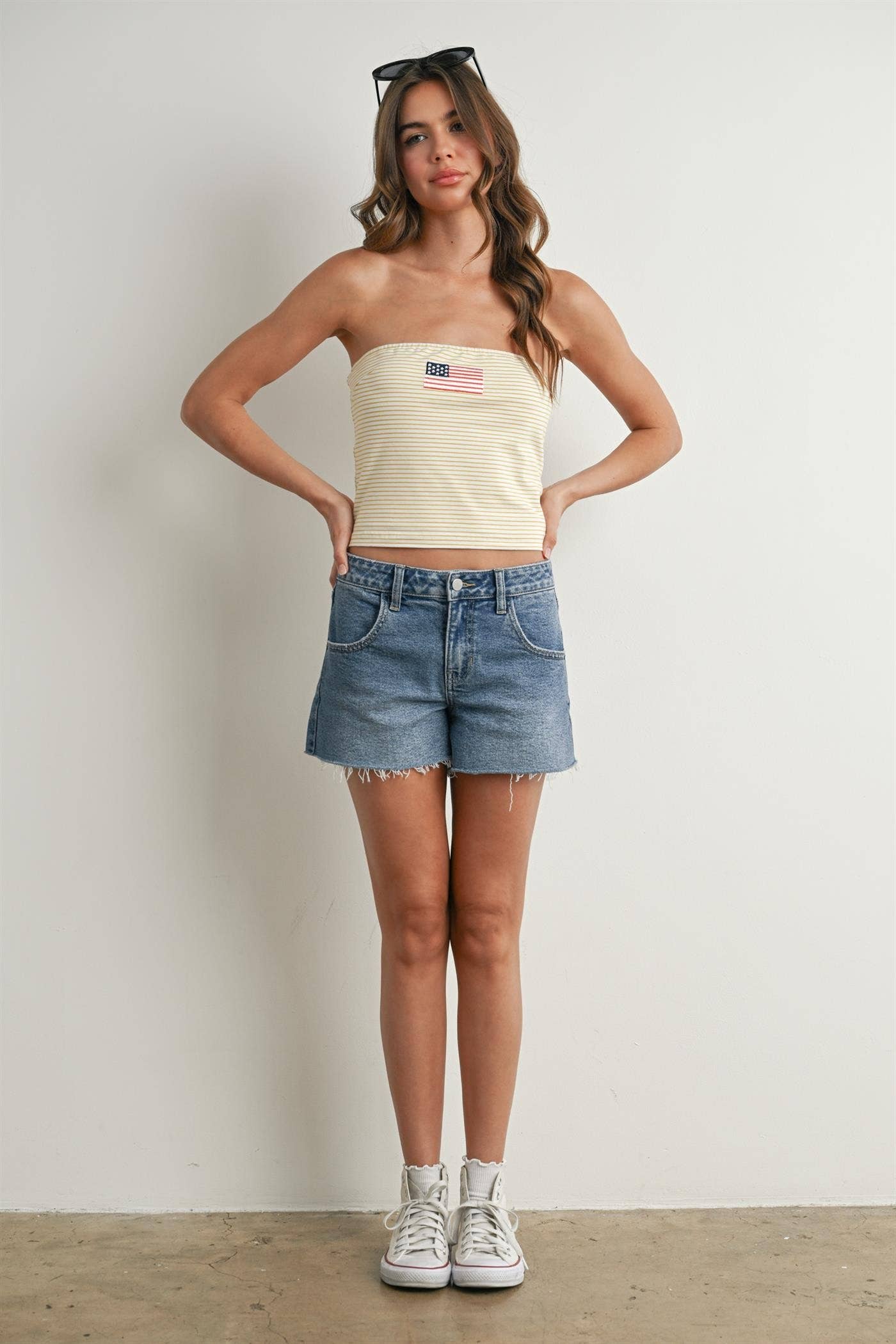 Stars and Stripes Tube Top - BMT7755: IVORY / YELLOW / M