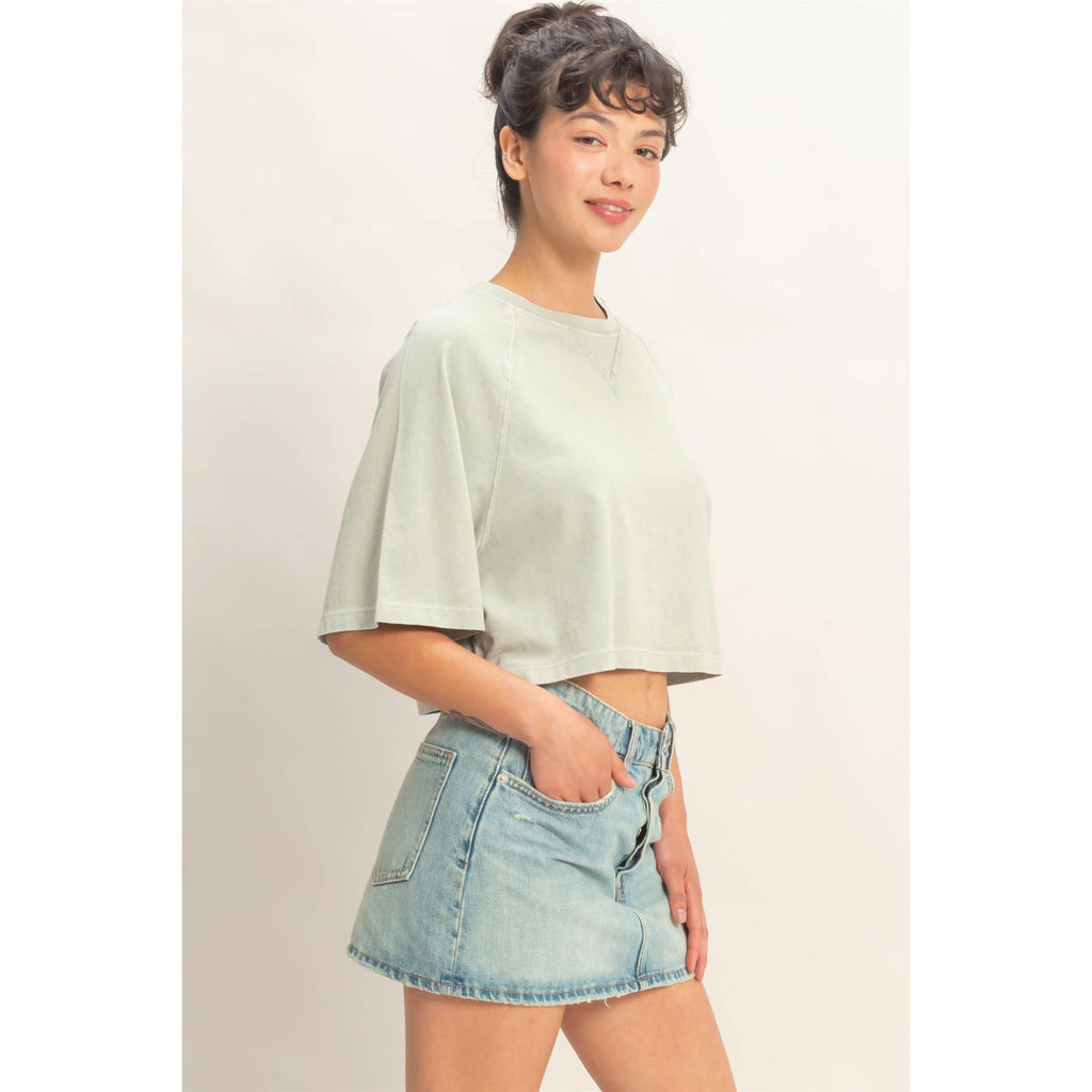 Mineral Washed Cropped Tee: NAVY / S-M-L(2-2-2)