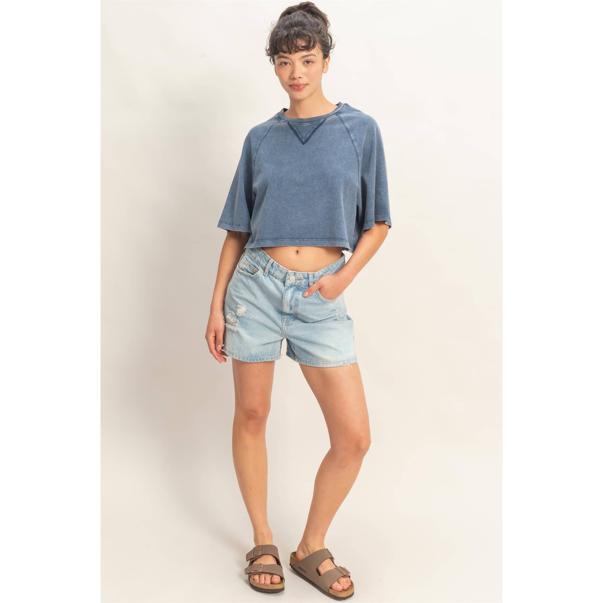 Mineral Washed Cropped Tee: NAVY / S-M-L(2-2-2)