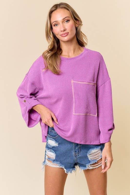 LMT4101-Celine Long Sleeve Top: LIGHT BLUE /