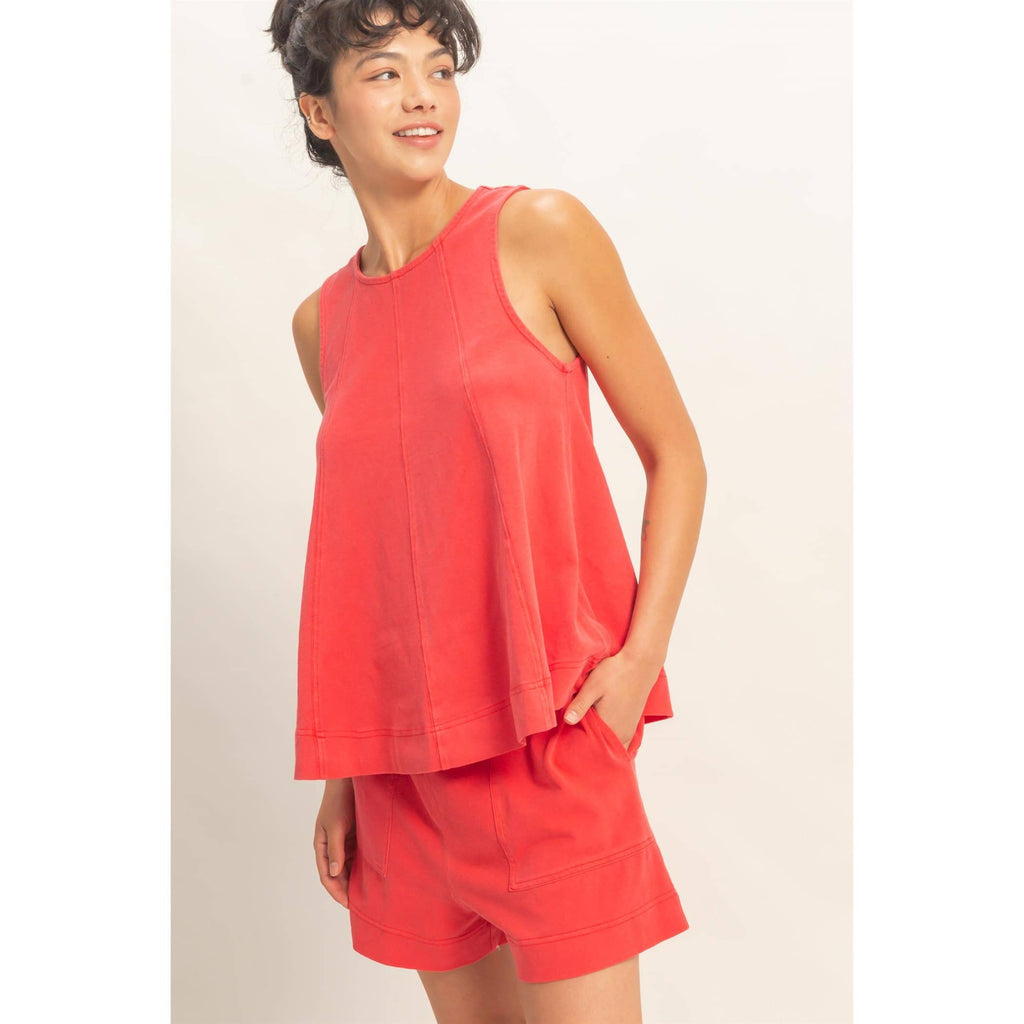 Sleeveless Round Neck Top & Shorts Set: DUSTY PURPLE / S-M-L(2-2-2)