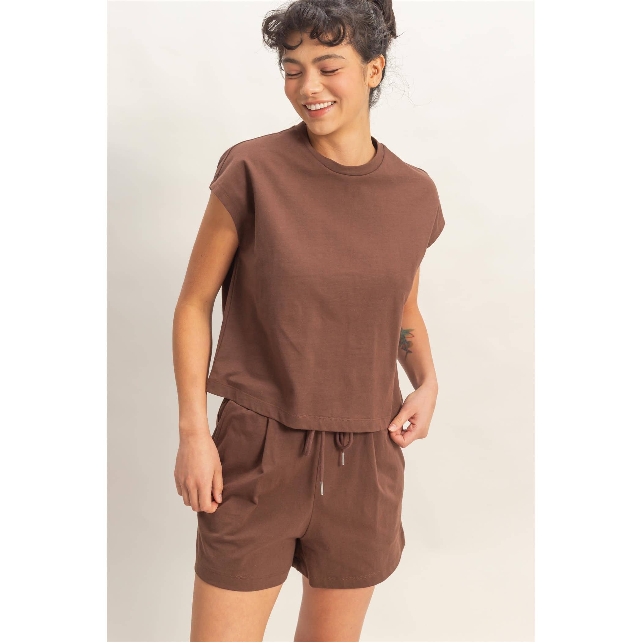 Cap Sleeve Boxy Top And Shorts Set: SAGE GREEN / S-M-L(2-2-2)