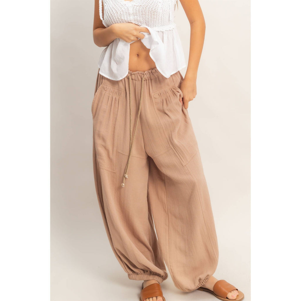 Elastic Hem Drawstring Pants: DUSTY SAGE / S-M-L(2-2-2)