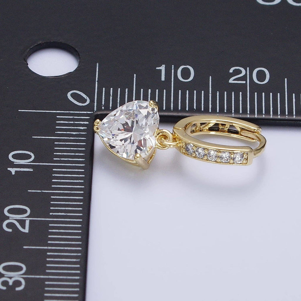 14K Gold Filled Clear CZ Heart Drop Oblong Hoop Earrings