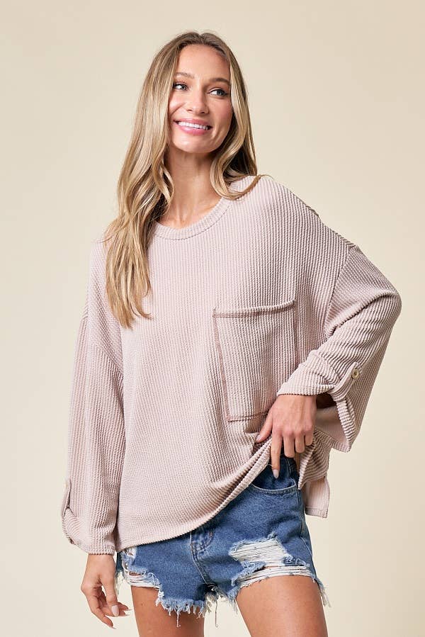 LMT4101-Celine Long Sleeve Top: LIGHT BLUE /