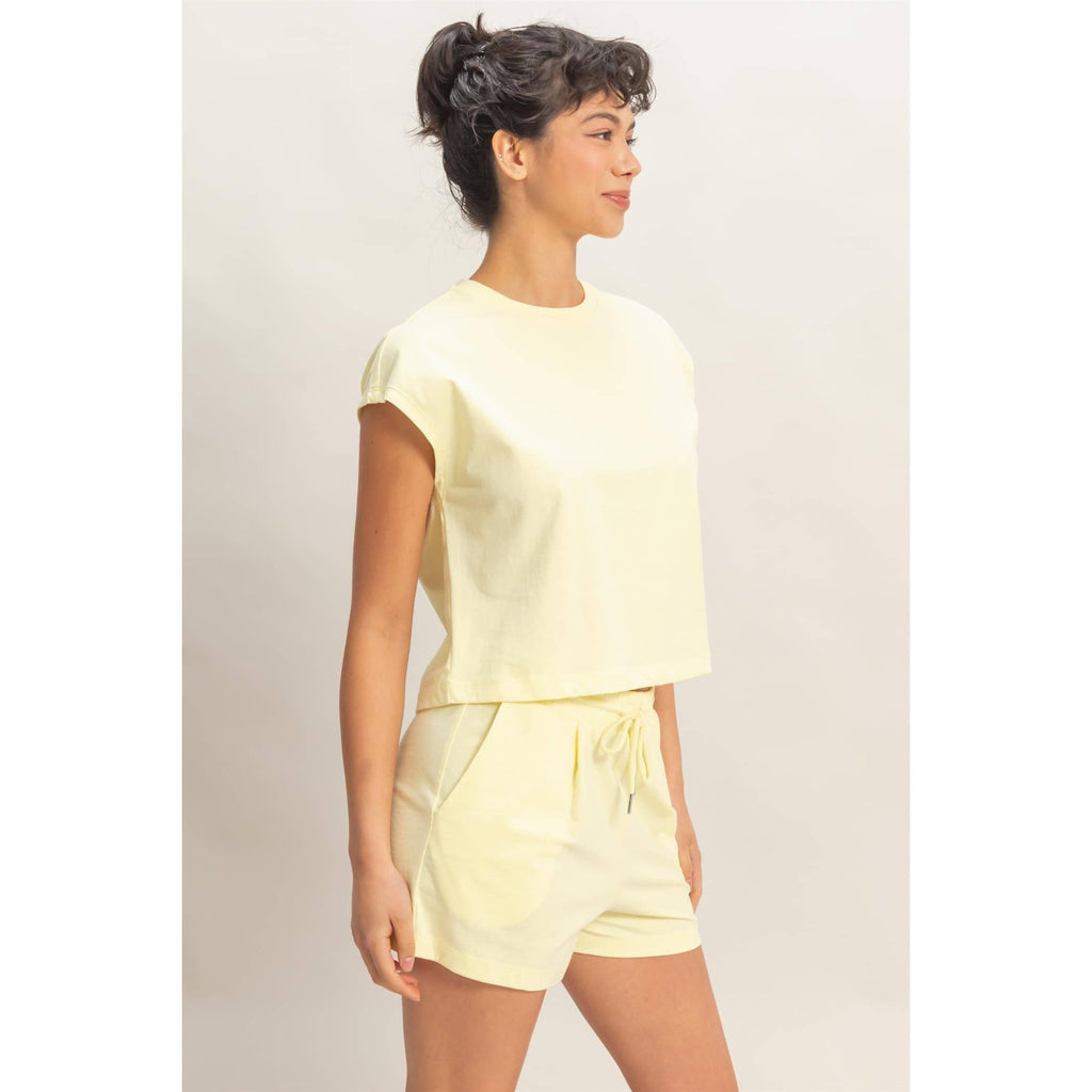 Cap Sleeve Boxy Top And Shorts Set: SAGE GREEN / S-M-L(2-2-2)