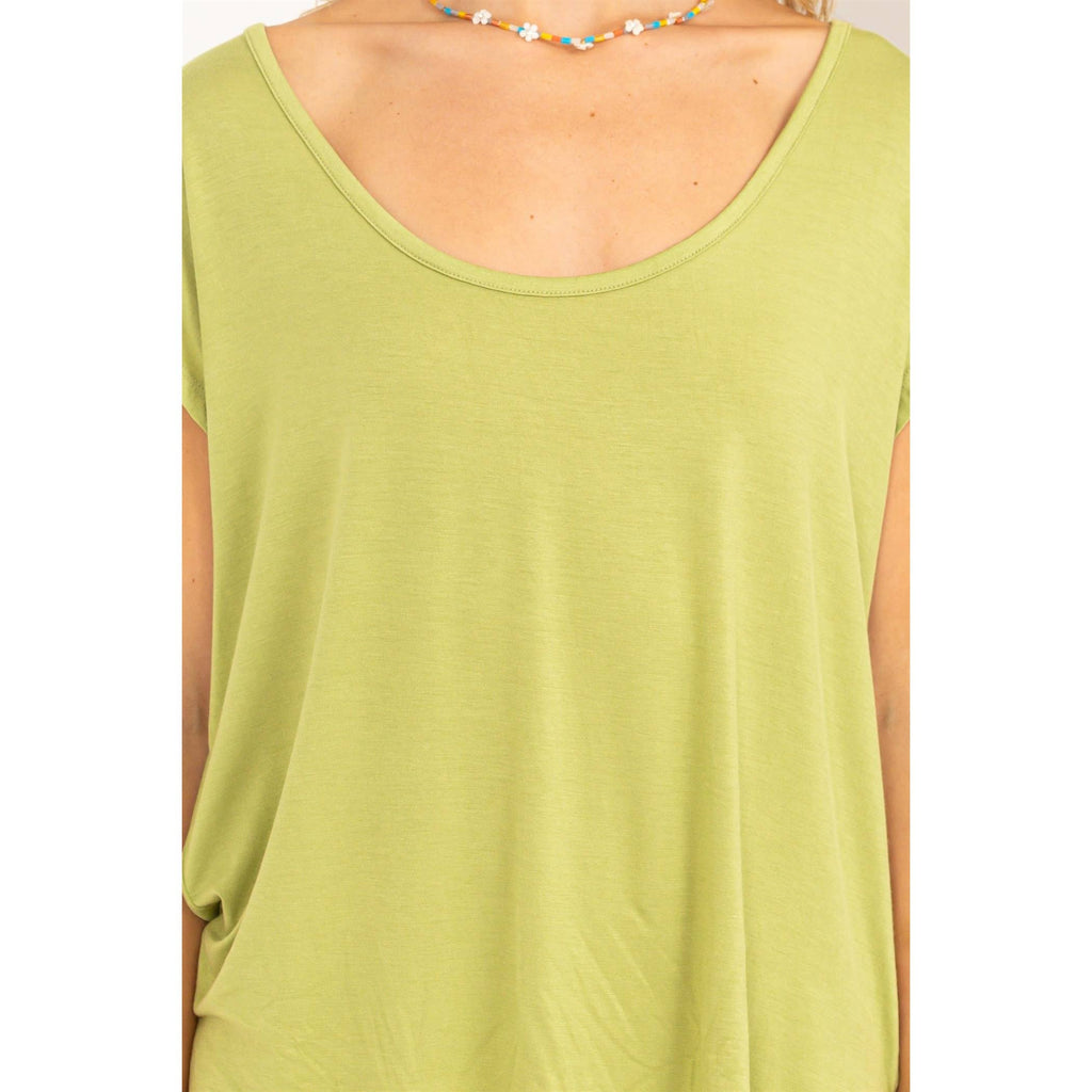 Scoop Neck Short Sleeves Top: PALE OLIVE / S-M-L(2-2-2)