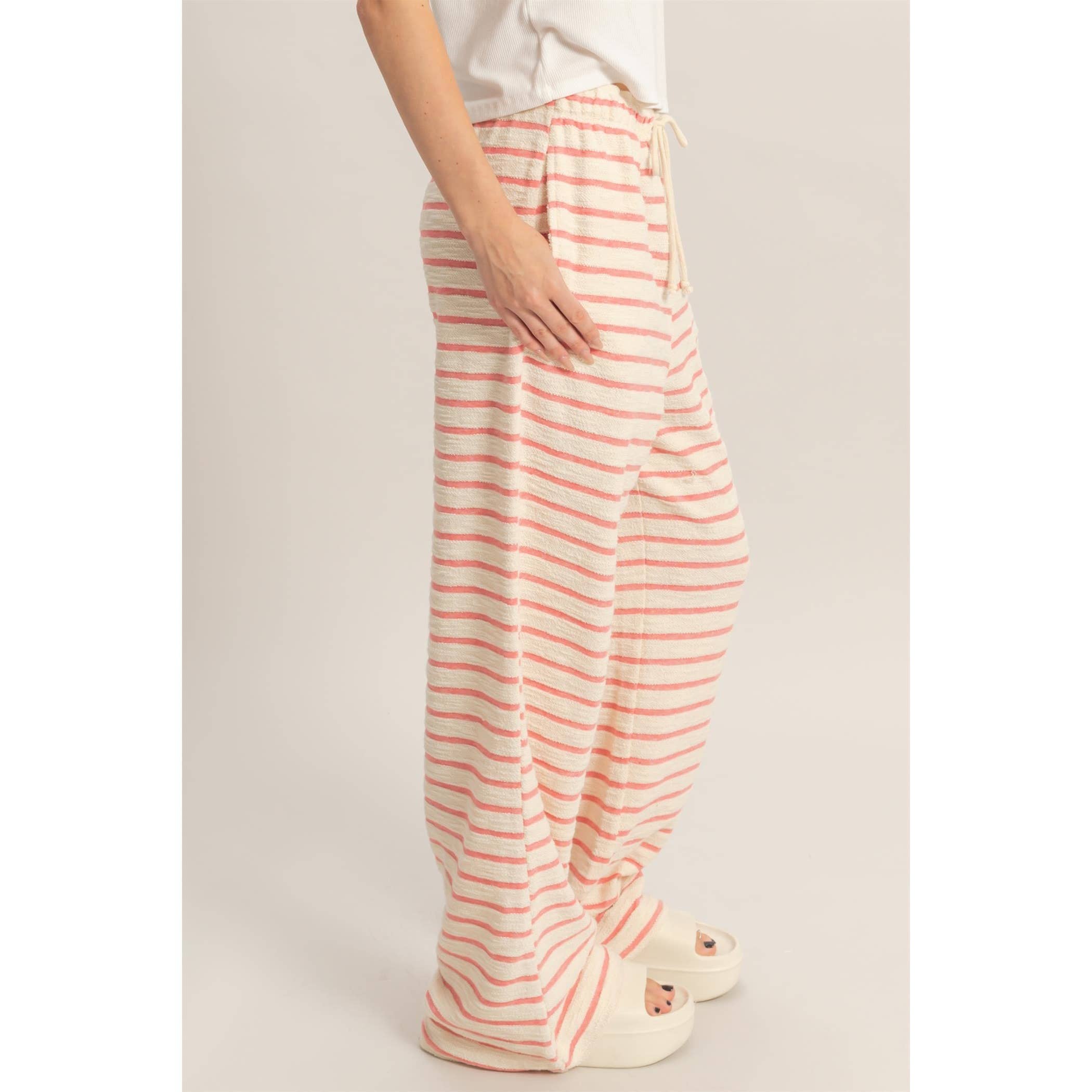 Striped Loop Terry Wide-Leg Pants: BLACK / S-M-L(2-2-2)