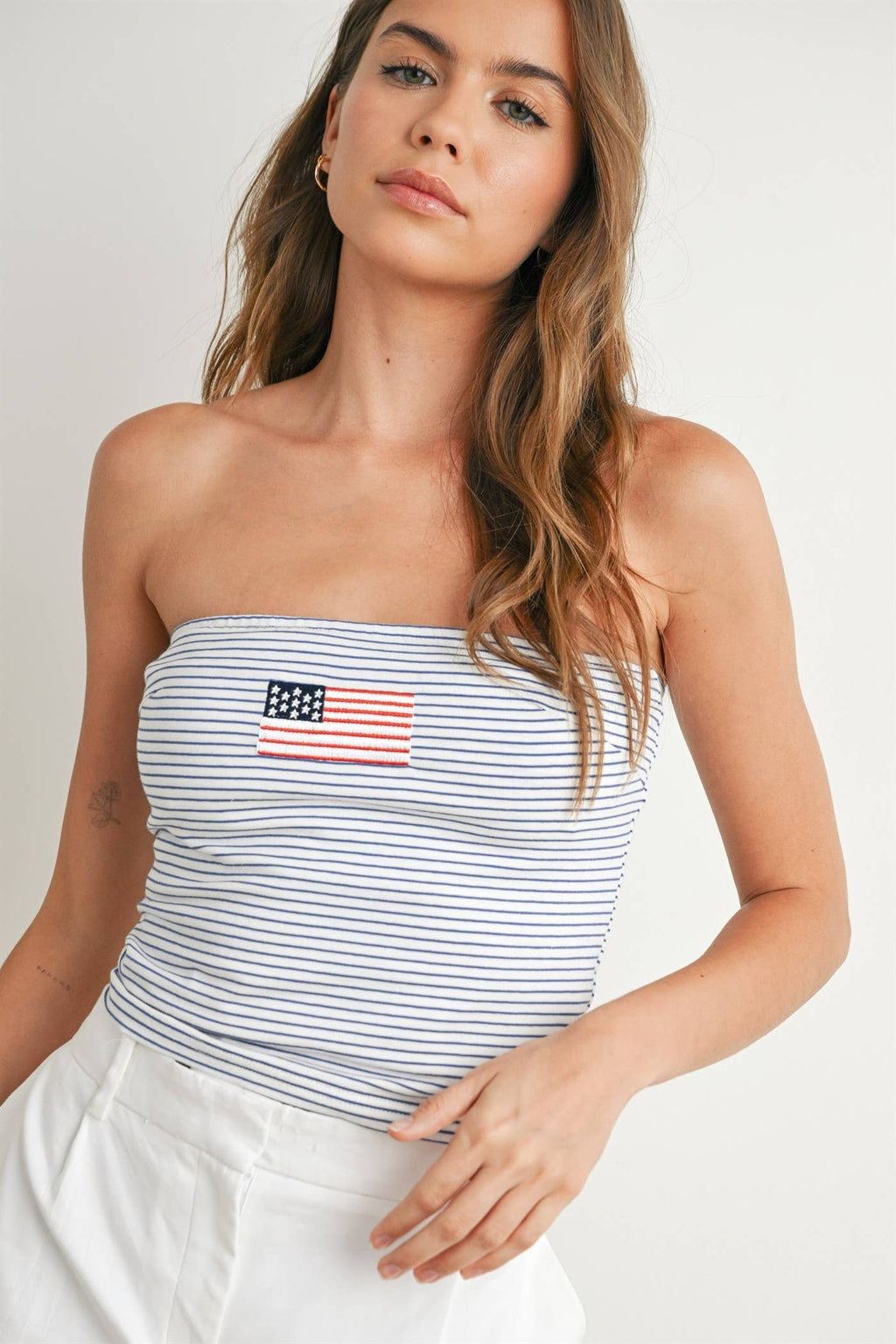 Stars and Stripes Tube Top - BMT7755: IVORY / YELLOW / S