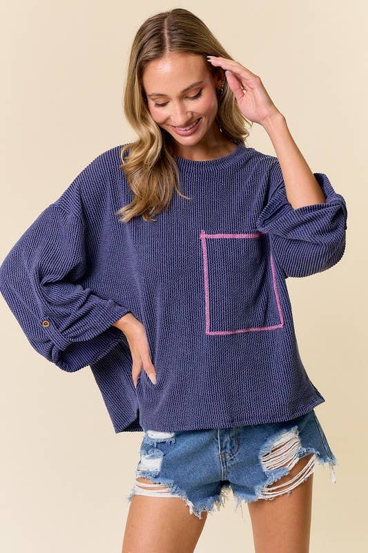 LMT4101-Celine Long Sleeve Top: LIGHT BLUE /