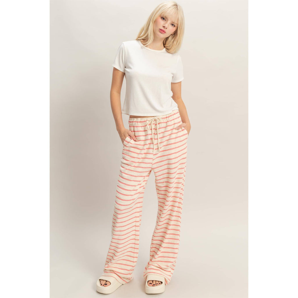 Striped Loop Terry Wide-Leg Pants: BLACK / S-M-L(2-2-2)