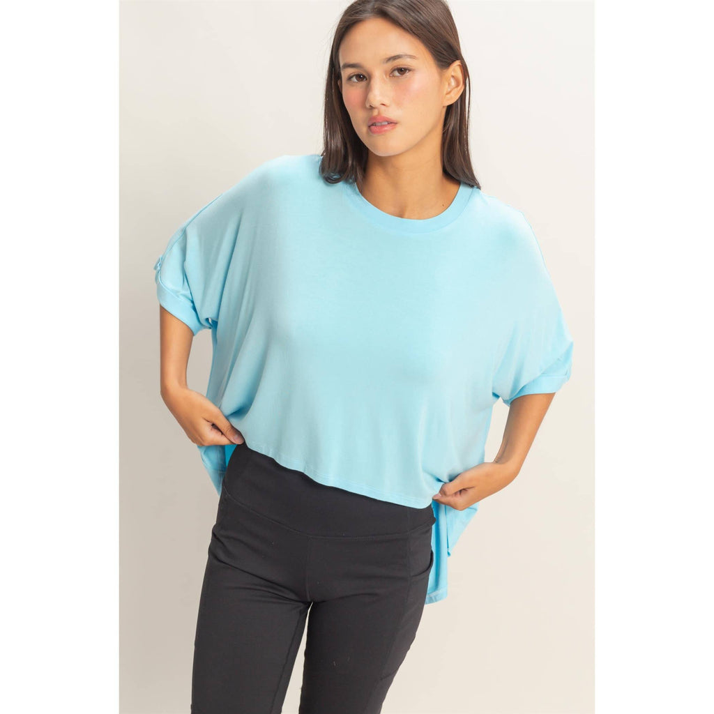 Relaxed High-Low Batwing Sleeve Top: BLACK / S-M-L(2-2-2)
