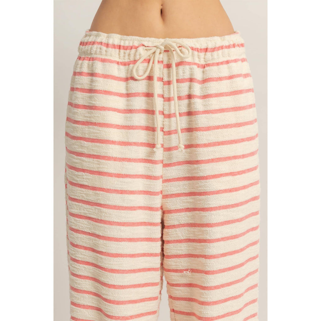 Striped Loop Terry Wide-Leg Pants: BLACK / S-M-L(2-2-2)