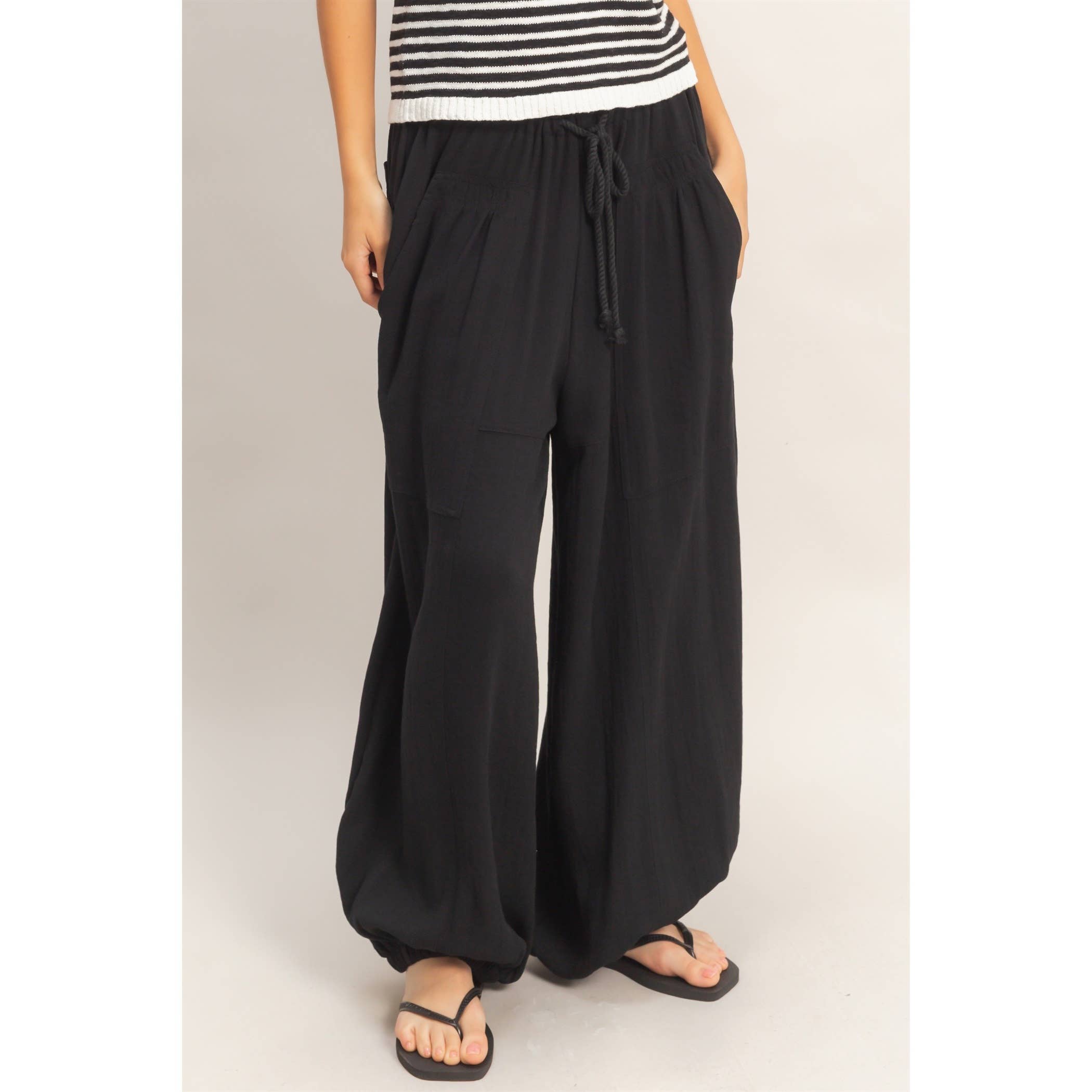 Elastic Hem Drawstring Pants: DUSTY SAGE / S-M-L(2-2-2)