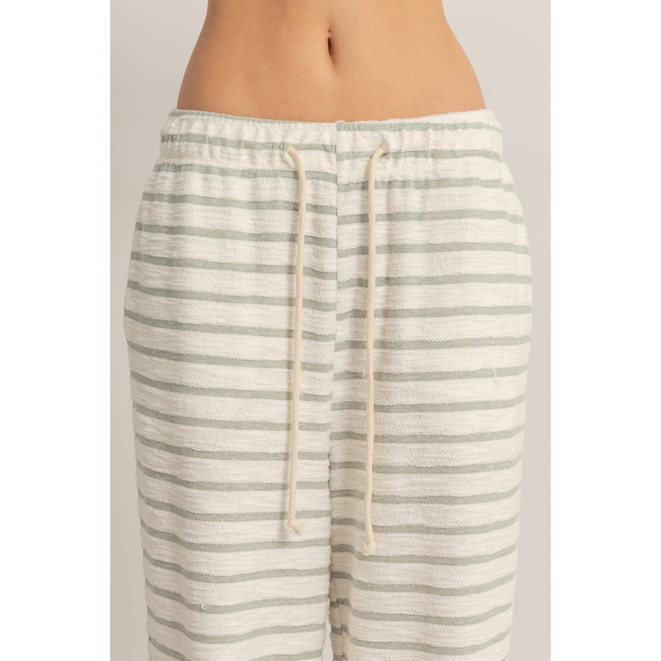 Striped Loop Terry Wide-Leg Pants: BLACK / S-M-L(2-2-2)